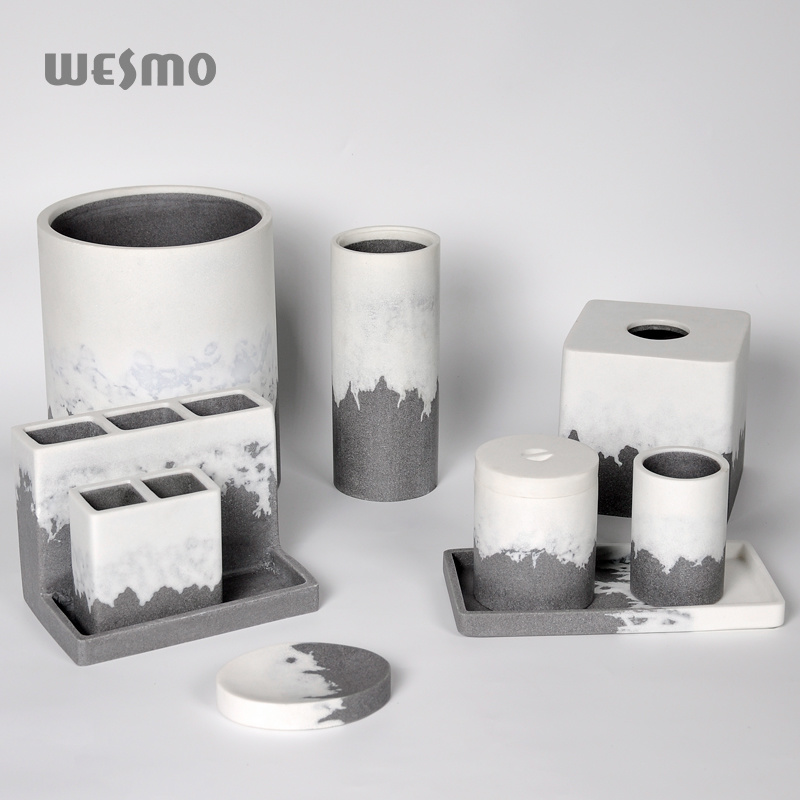 Polyresin nordic simple 6 pcs bathroom accessories set soap dispenser