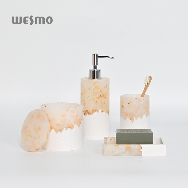 Hotel Splash-ink Gold Foil Design Bathroom Sanitary Ware Resin Bathroom Set Decor Luxury