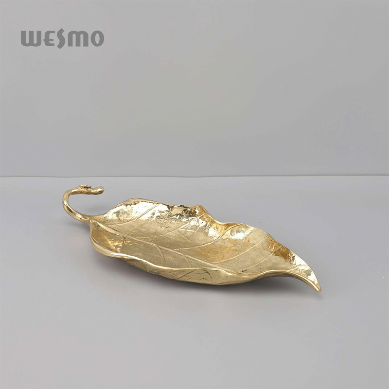 Leaf Shape Metal Gold Tabletop Fruit Tray Home Decoration