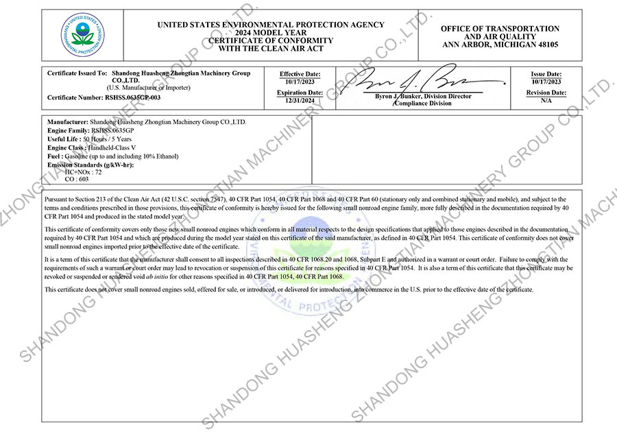 CERTIFICATE OF CONFORMITY WITH THE CLEAN AIR ACT