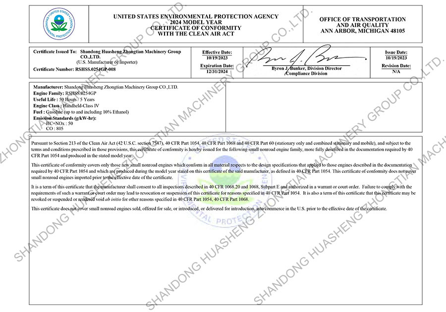 CERTIFICATE OF CONFORMITY WITH THE CLEAN AIR ACT