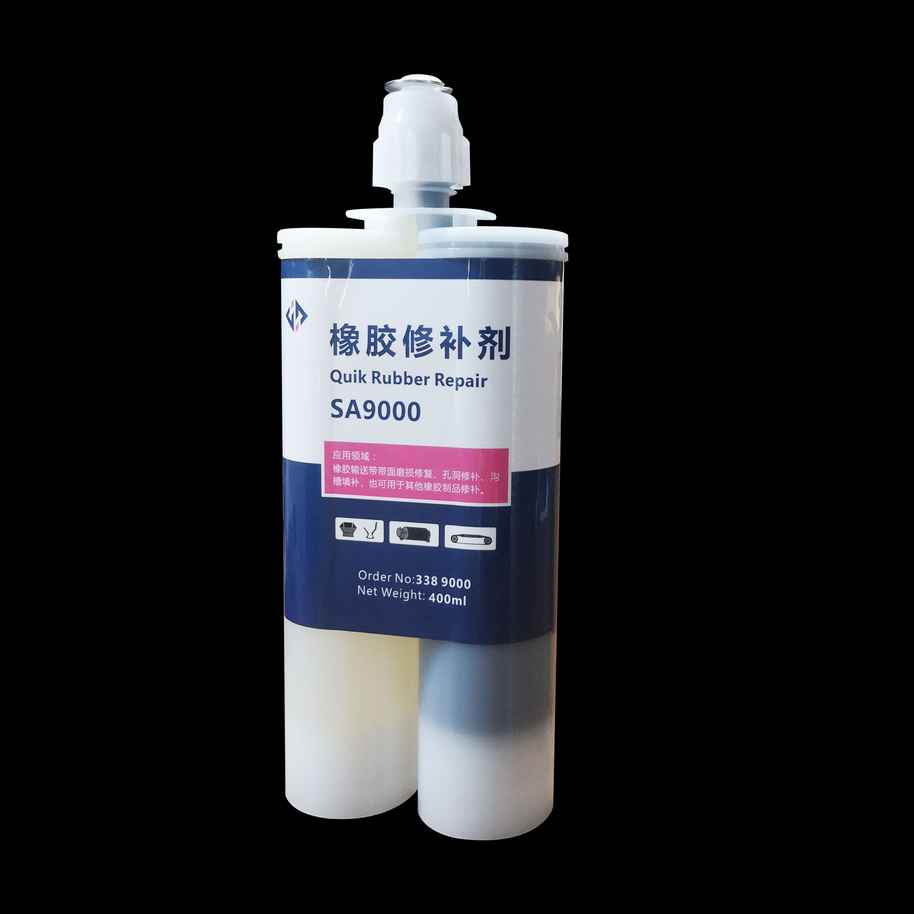 Two-component rapid rubber repair adhesive