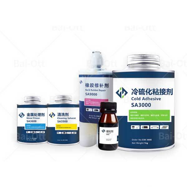 Two-component rapid rubber repair adhesive