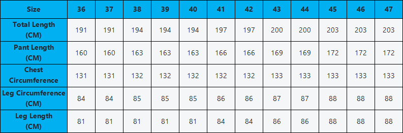 Wader size chart