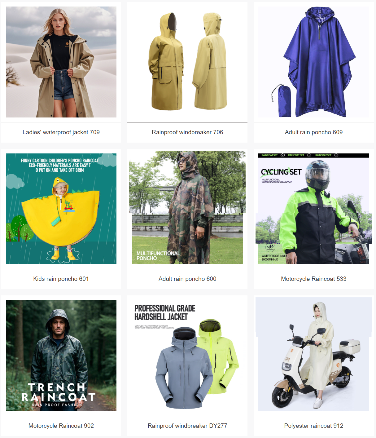 Hot selling Raincoats and Windbreaker Jackets