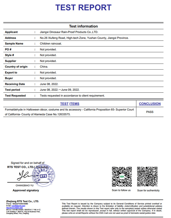  Informe de prueba de impermeable de PVC 