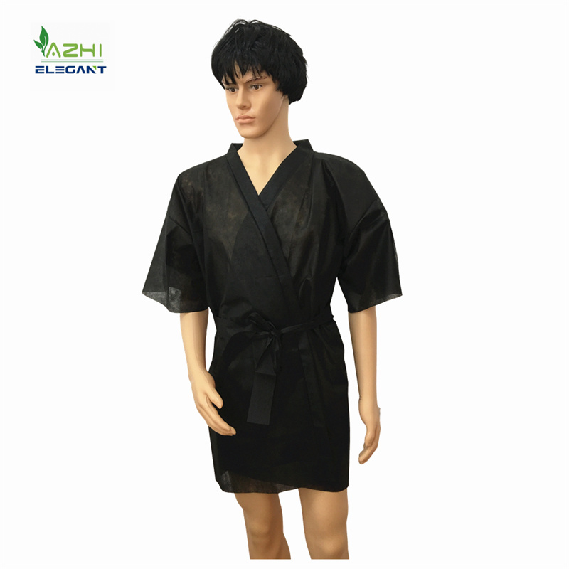 Short sleeves disposable Sauna clothing spa gowns  PP non woven Medical Kimono gown black  with belt
