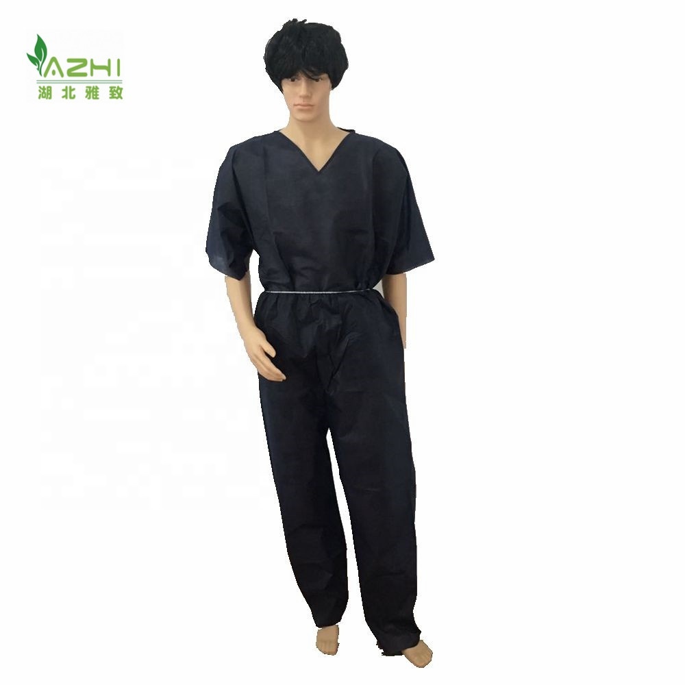 Hospital Patient Gowns Stuff Uniform short sleeve dark blue V-neck top and pant set manufacturer with CE approved