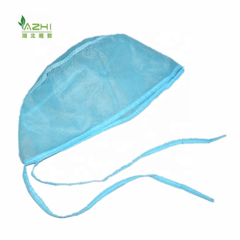 CE/ISO/BSCI Disposable blue working caps medical Doctor Cap With Ties for hospital