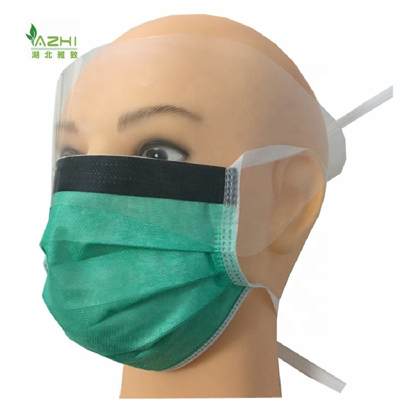 Blue medical face mask with shield/anti fog masks with black strip/face mask with eye shield CE ISO approved