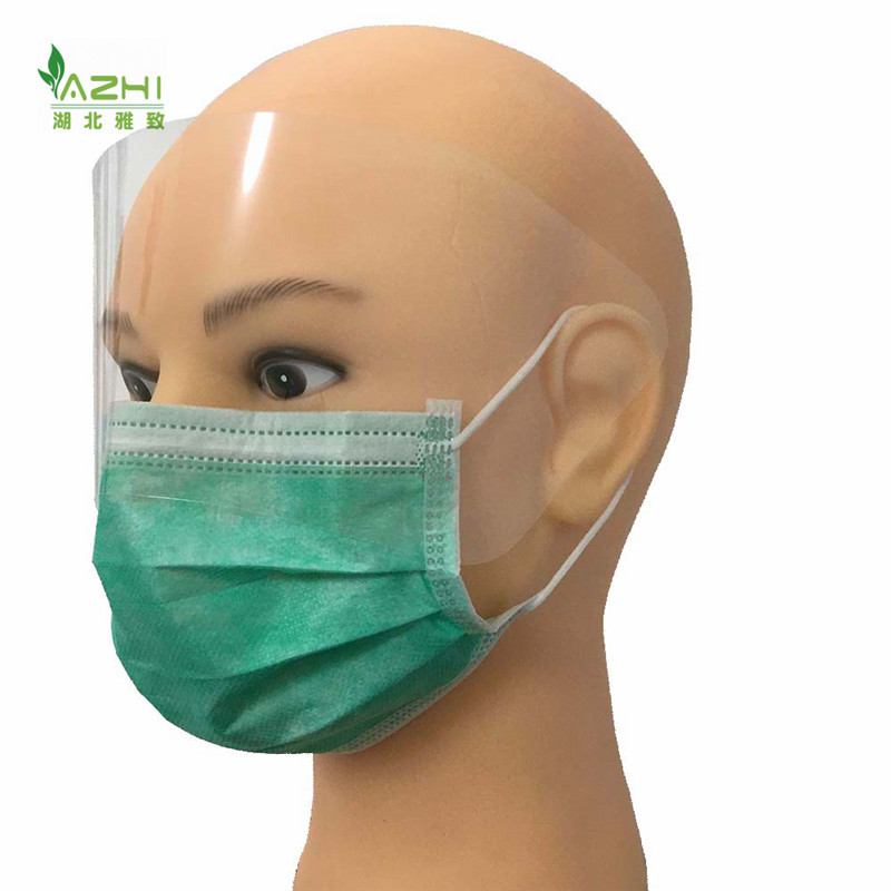 Yazhi anti-Fog Surgical Mask With shield SOFT Lining Visor green tie on/earloop Polypropylene face mask with eye shield