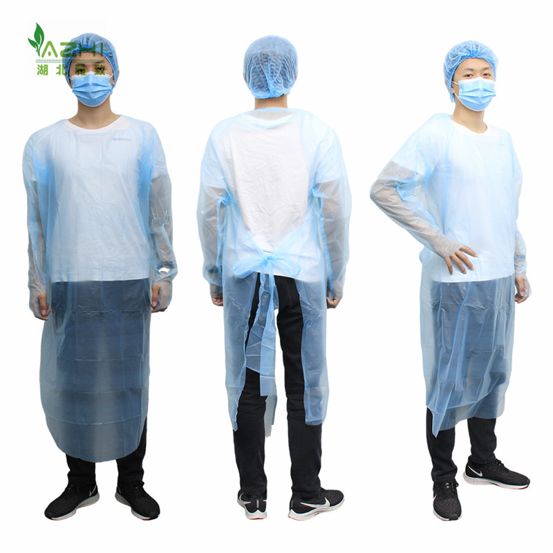 Custom High Quality disposable HDPE apron plastic waterproof isolation gown surgical CPE gown