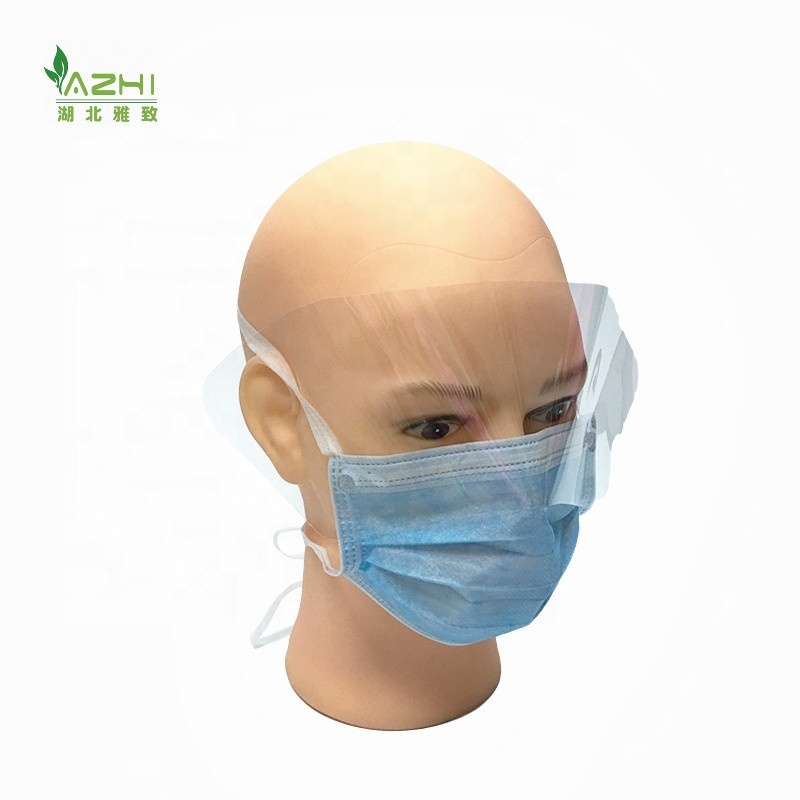 CE ISO approved medical face shield/face shield anti fog/disposable face mask with eye shield tie on style