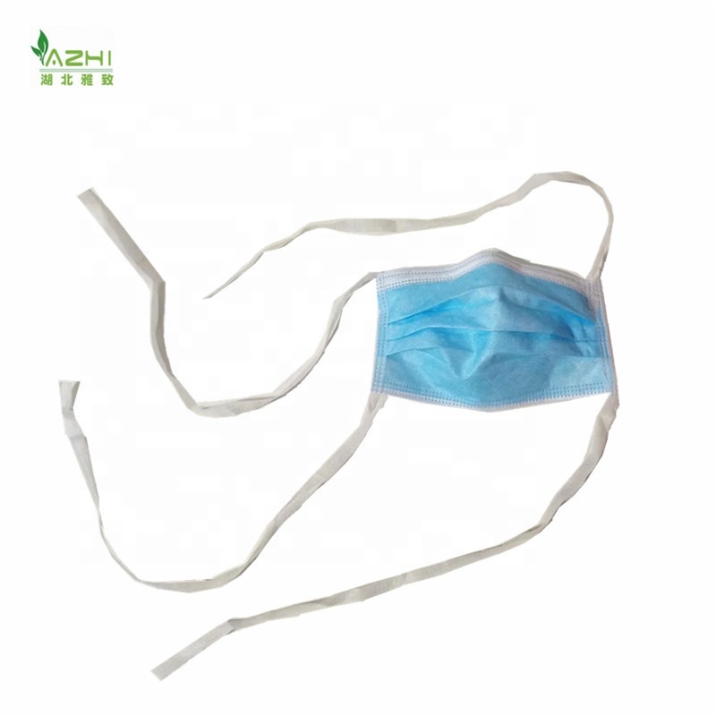 Disposable surgical tie on face mask 3 ply blue face cover for doctors and nurse