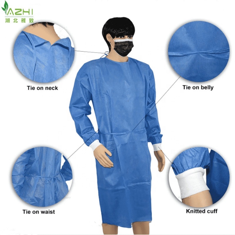 SBPP/PP/SMS isolation gowns hospital scrub suits dental gownsone time use safety clothing nonwoven liquid resistant scrub