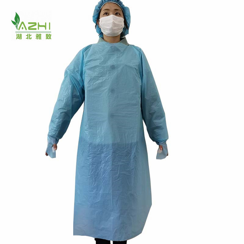one time use CPE Gown with long sleeve  for Cleaning Food Industry use disposable waterproof gown elastic/thumb loop CPE gown