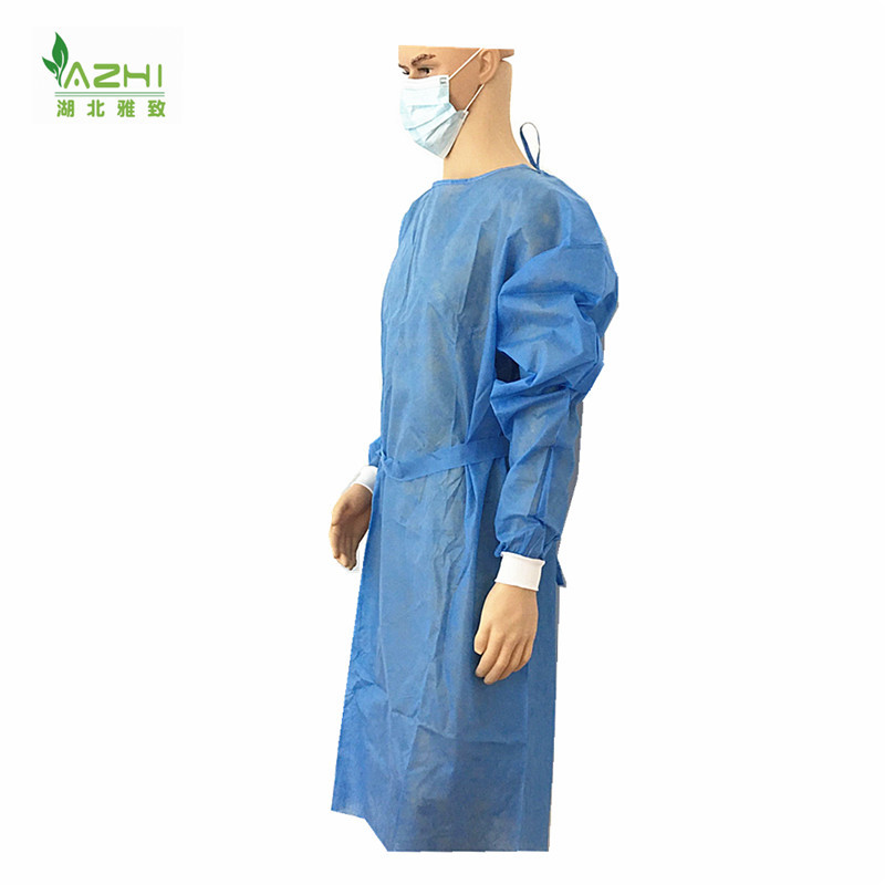 High quality blue SMS isolation gown protective suite non woven disposable hospital surgical gown