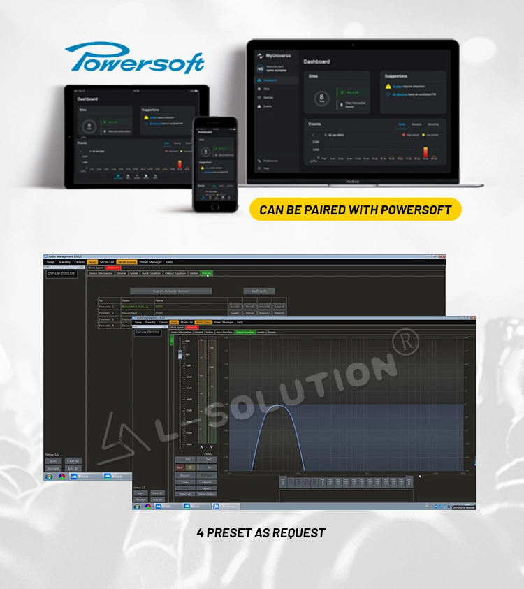 The professional performance subwoofer of L-solution supports 4 channals perfectly integrated with mainstream music control software Powersoft