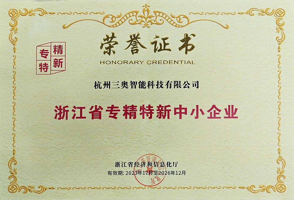 浙江省专精特新中小企业证书