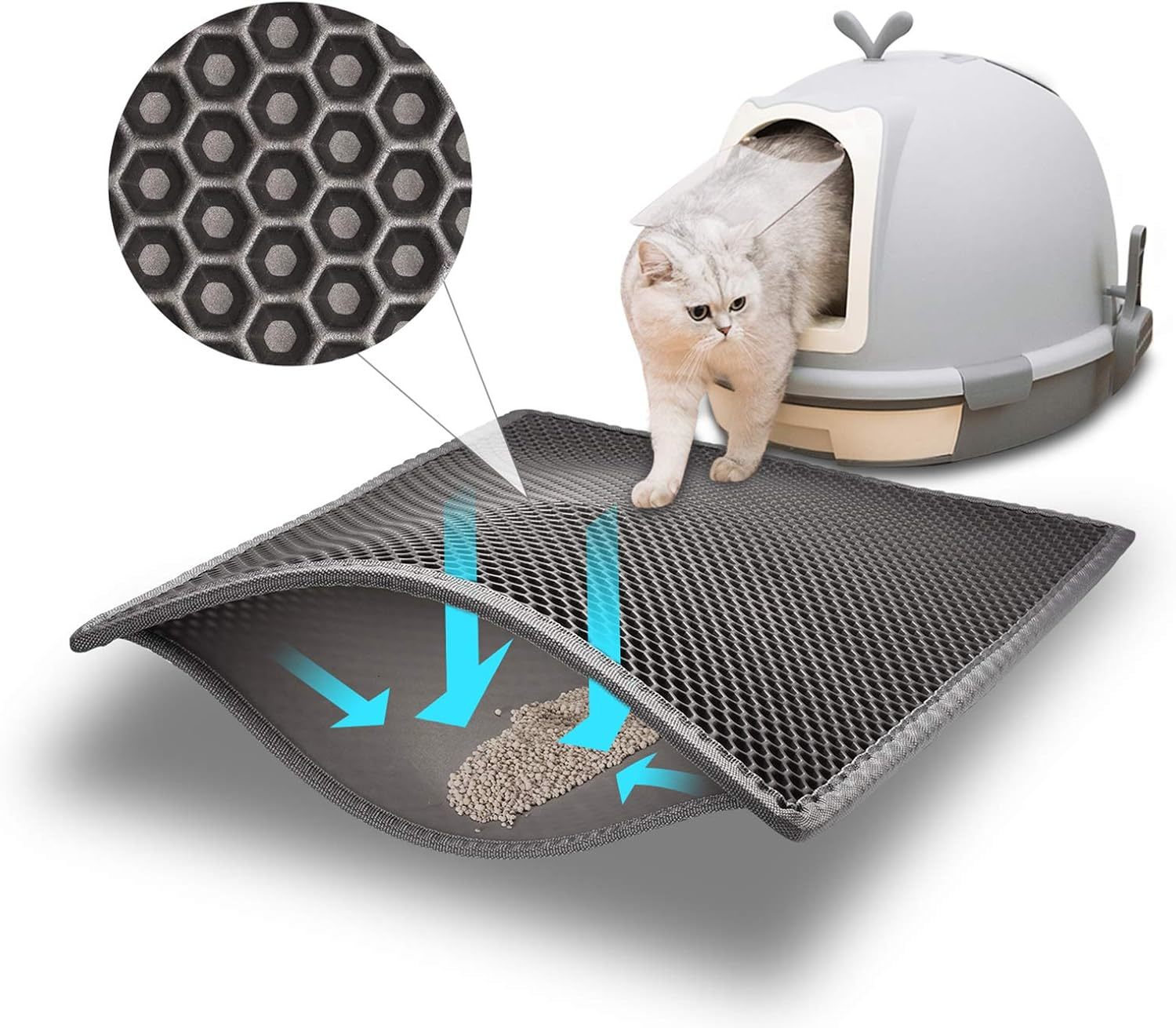 Cat Litter Mat Double Layer Waterproof Urine Proof Trapping Mat (24"X15", Grey)