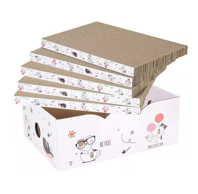 5 Packs in 1 Cat Scratch Pad with Box, CatScratcher Cardboard,Reversible,DurableRecyclable Cardboard, Suitable for Cats toRest,Grind Claws and Play with Scratch Box