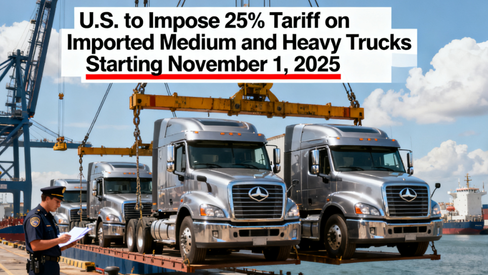 U.S. to Impose 25% Tariff on Imported Medium and Heavy Trucks Starting November 1, 2025