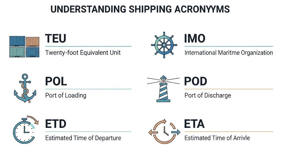 TEU, IMO, POL, POD, ETD, ETA Explained