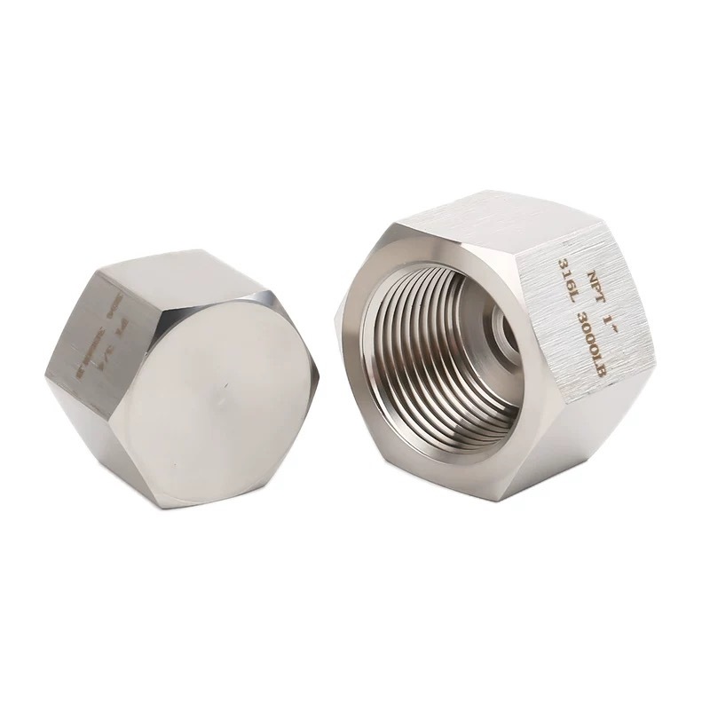 Stainless Steel 304/316L 3/8" High-Pressure Hex Cap Thickened Female Thread Hexagonal Pipe Cap Connector