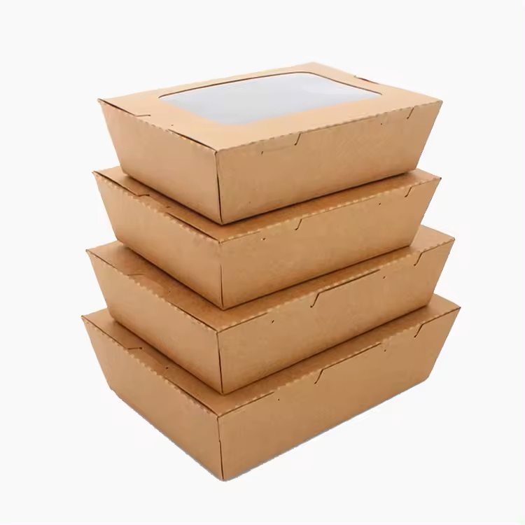 Custom Disposable Food Grade clear Kraft Transparent Open Window Paper Packaging Salad Boxes box with Window