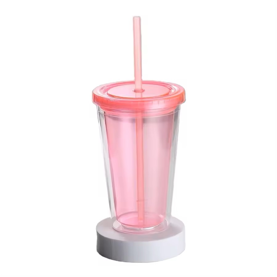 Motivational Water Eco-friendly Plastic Bottle Reusable Double Wall Plastic Cups Tumbler With Lid And Straw