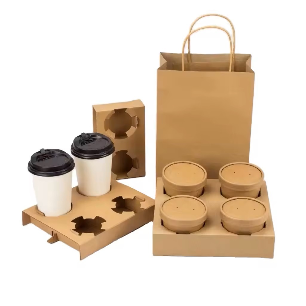 Custom Hot Selling Disposable Take Away Coffee Hot Drink Juice Boba Tea corrugated Cardboard Cup Holder