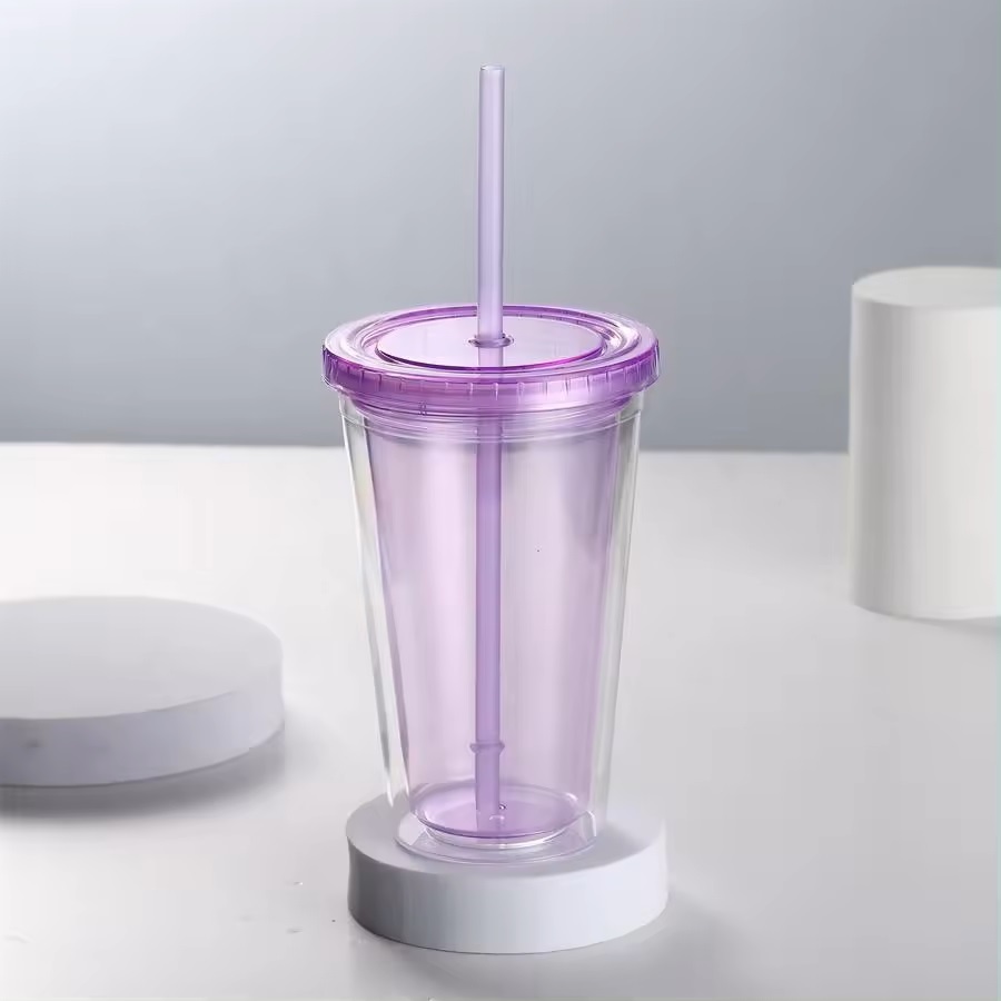 Customizable logo Reusable BPA-free Boba tumbler cup with lid and straw Double Wall Drinking Cup