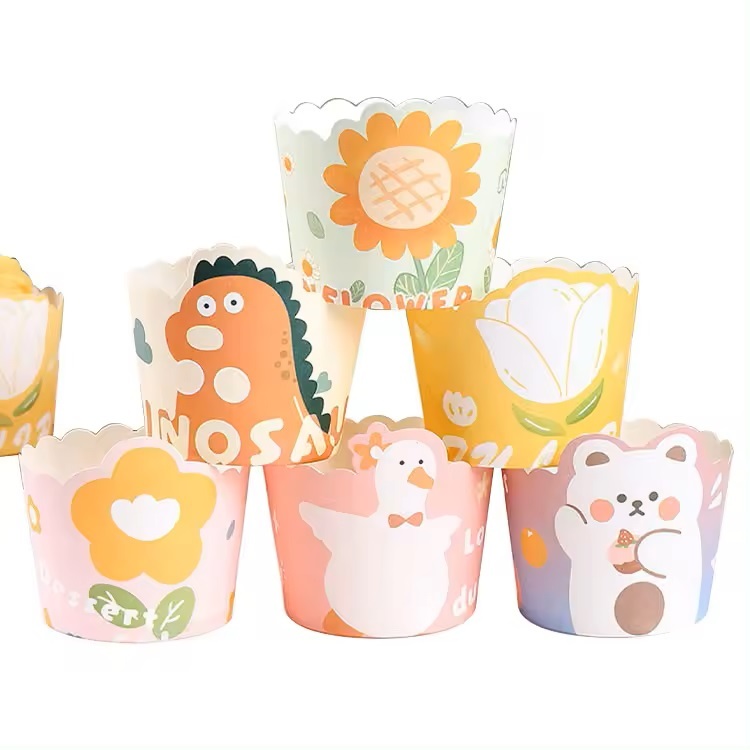 Disposable food grade Heat resistant Cute Cupcake Baking oven baked round paper cake cups