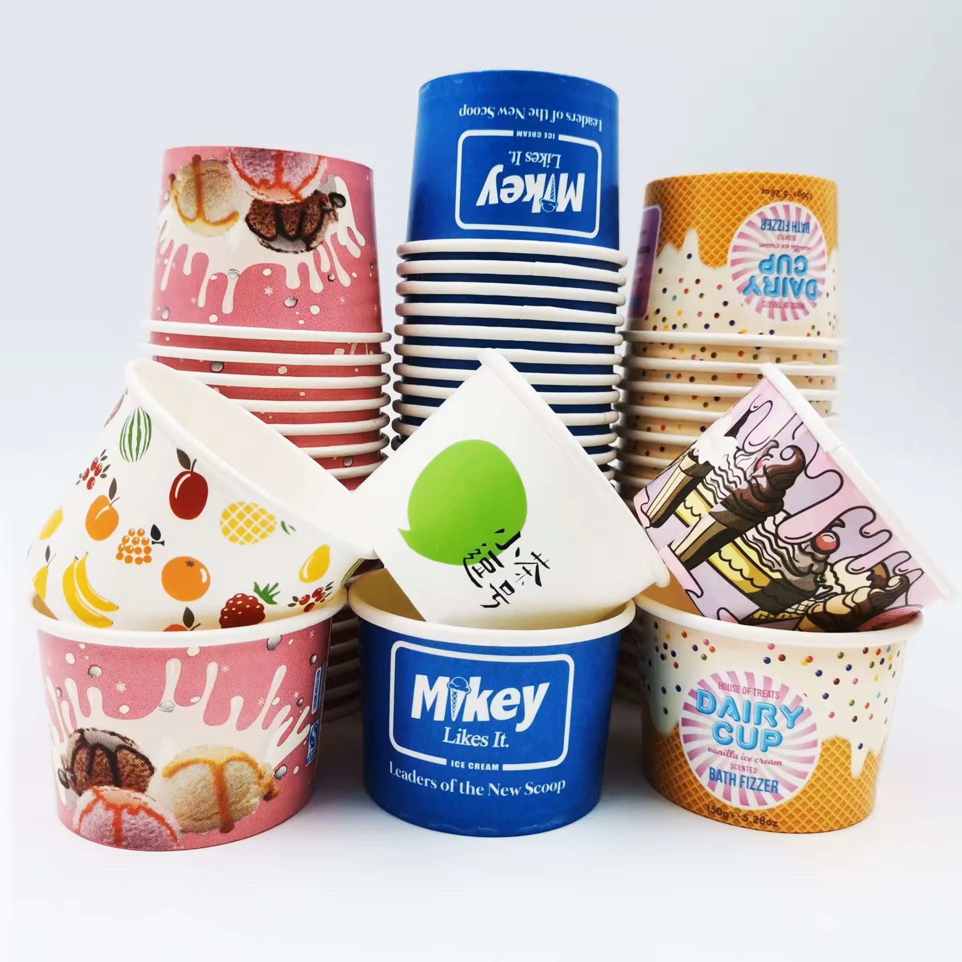 Food Grade Frozen Yogurt Container Custom Printed Logo Disposable Cute Ice Cream Roll Paper Packaging Cups