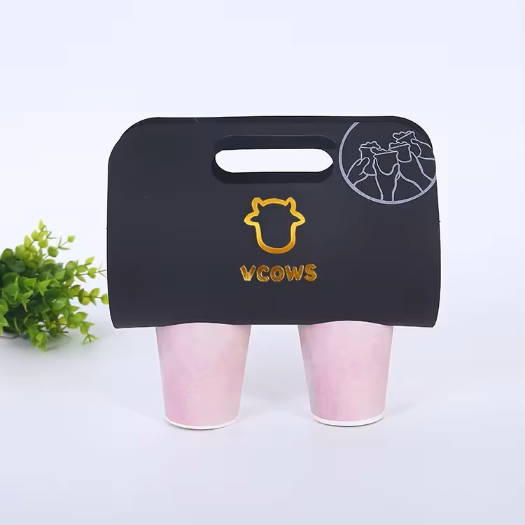 Custom Print Disposable 2 Cup Carrier Take Away To Go kraft Cardboard Tea Coffee Carrier Paper Cafe Cup Holders