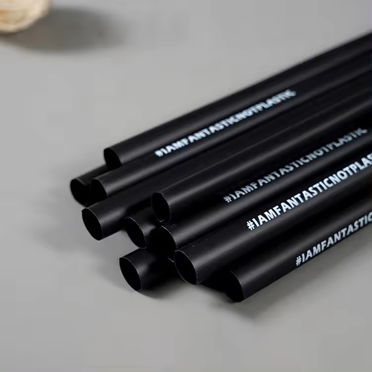 Disposable Eco Friendly Biodegradable Compostable Food Grade Based Customized Logo Printed Black White PLA Drinking Straw