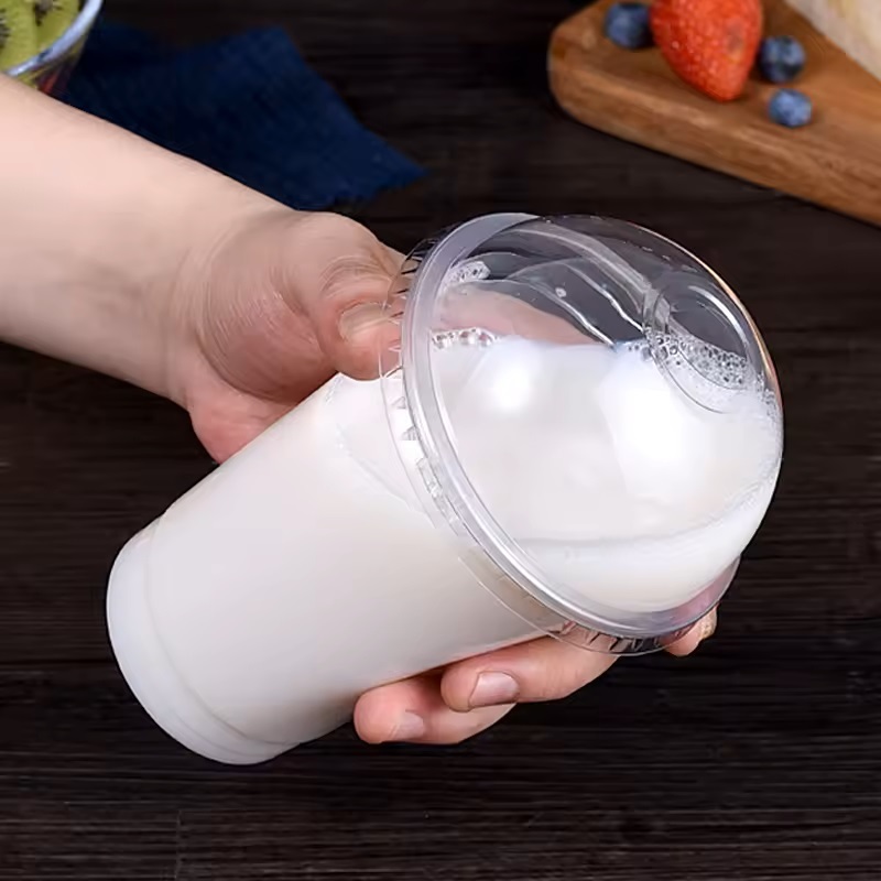 Wholesale Cold Drink 90mm 95mm Diameter Lovely Panda Bear Shape Clear Plastic Coffee PET Cup Lid