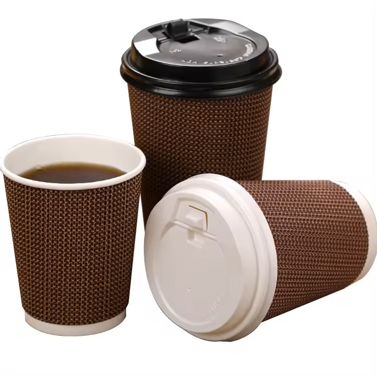 Customized Disposable Printed 8oz 12oz 16oz double wall corrugated cup of hot drink kraft paper coffee cup