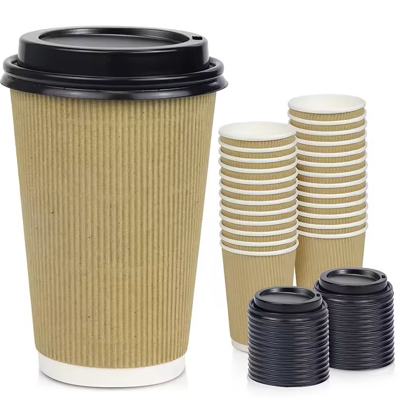 Custom logo 8/10/12/16OZ corrugated paper cup double wall ripple wall custom coffee paper cups