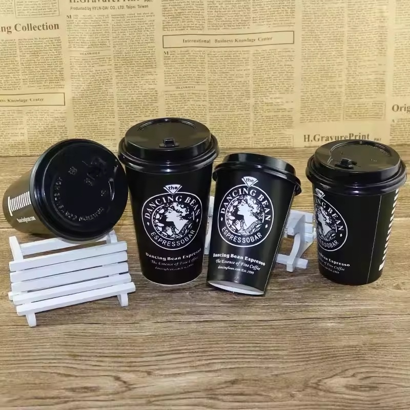 Customized logo Printing 8oz 12oz 16oz Disposable Double Wall Coffee Paper Cup with Lid