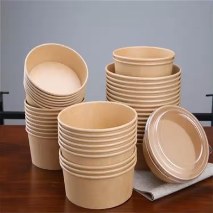 Custom print salad bowls food packing container box heatable kraft paper bowl