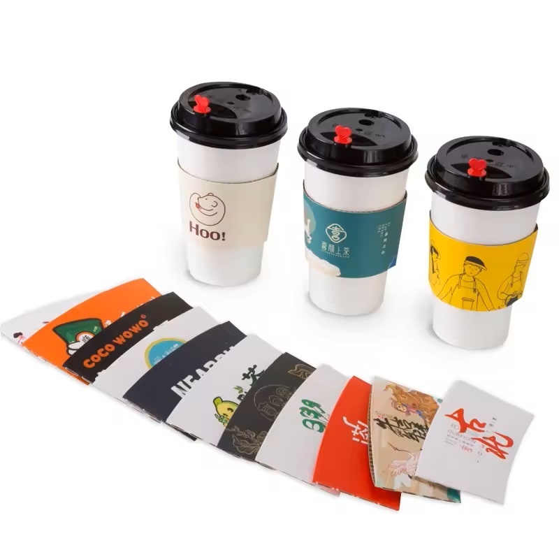 Disposable customized Heat Insulation Coffee Milk Tea Takeaway Cold and Hot Drinks Packaged Cup Holders Sleeve