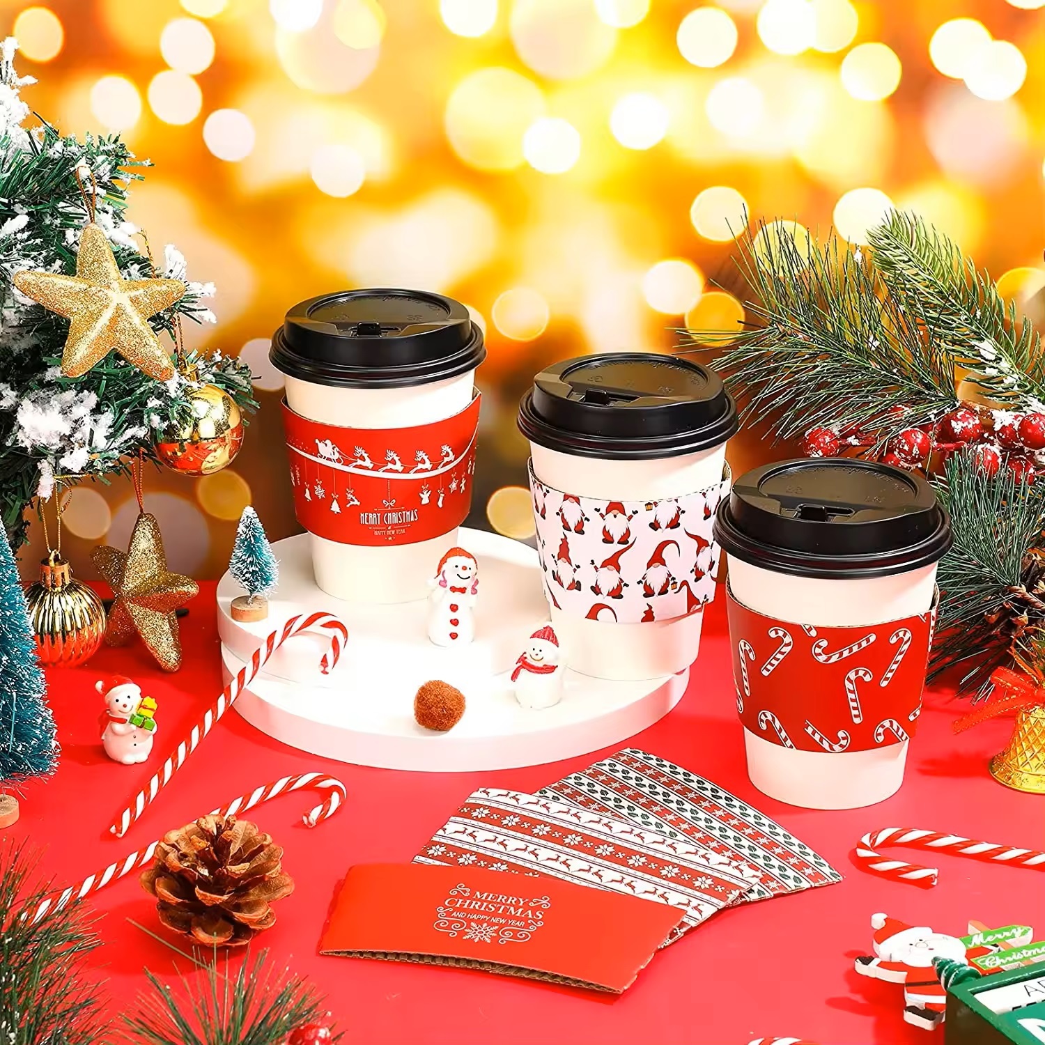 Customized Coffee Milk Tea Takeaway Cold and Hot Drinks Christmas Packaged Cup Holders Sleeve