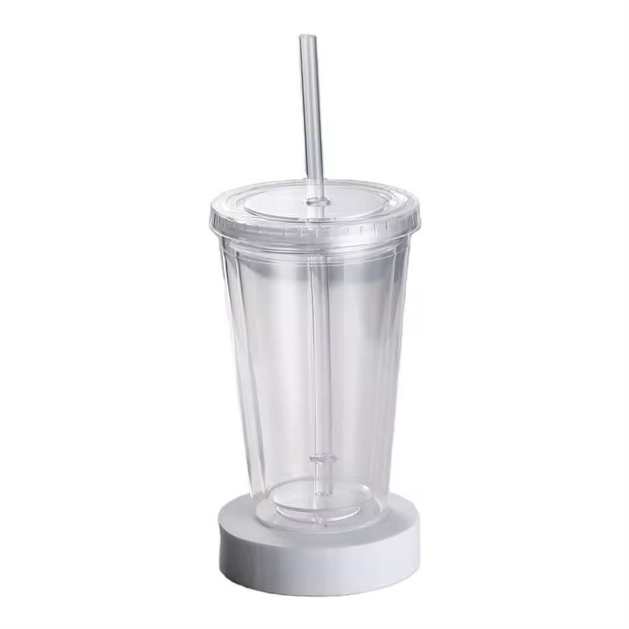 Portable Outdoor Sports Double Wall Plastic Water Cup Reusable 16oz 24oz Drinkware Boba Tumbler With Lids And Straws