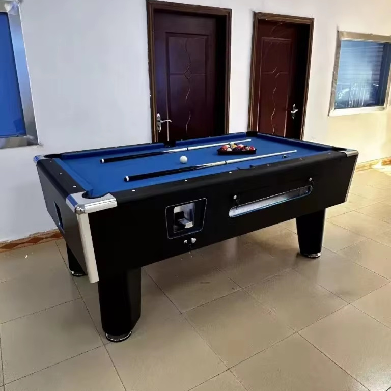 8ft Indoor Commercial Coin Operated Billiard Table, Cheap Snooker Pool Table with Slate Bed Cloth and Cue Accessories