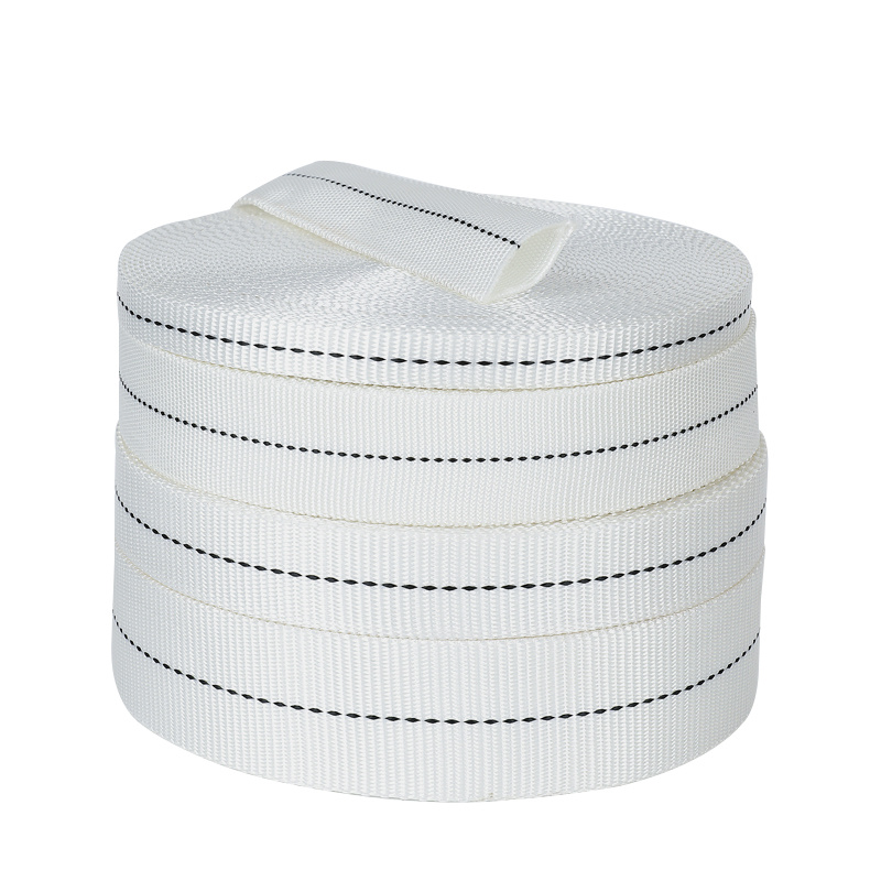 25mm Tubular Polyester Webbing – White with Black Tracking Line HT Strap
