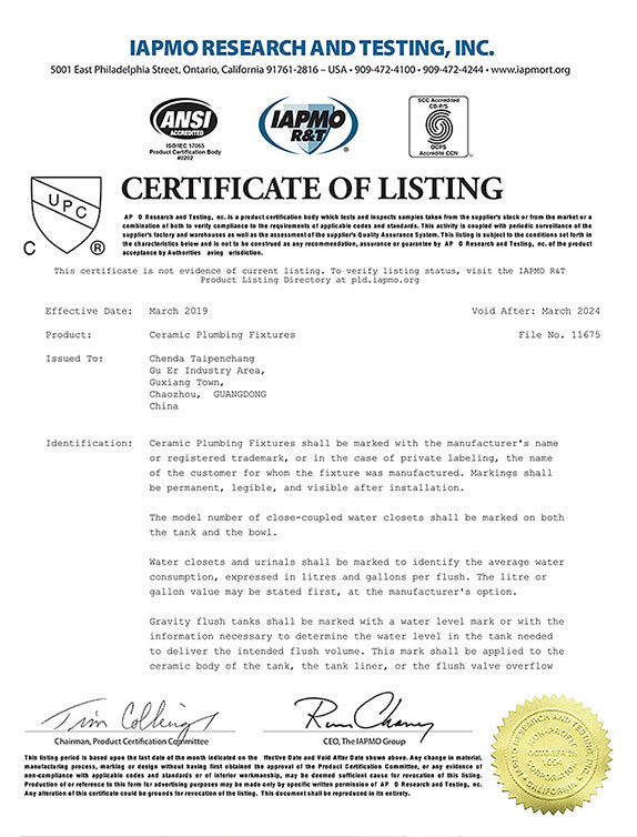 Certificate Of Listing