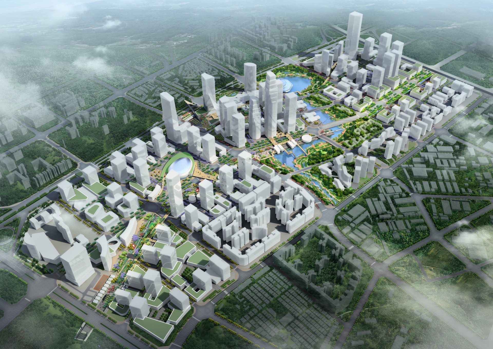 Plan paysage du centre d’affaires de Dongguan, Chine