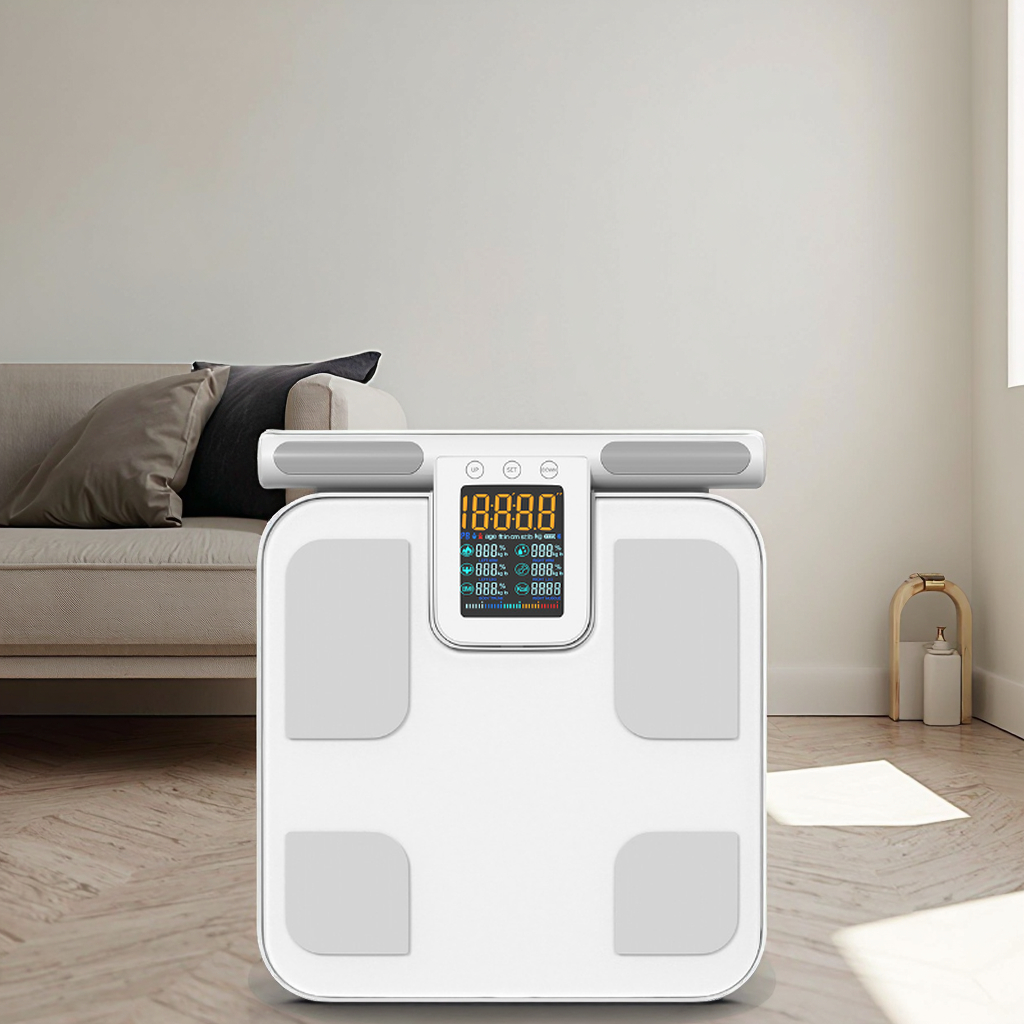 8-Electrodes for Bluetooth Digital Body Analyzer 180kg Capacity Tempered Glass ABS Plastic Body Fat Scales Solid Pattern Display