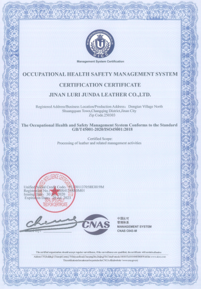 Occupational Health and Safety Management System Certification Certificate